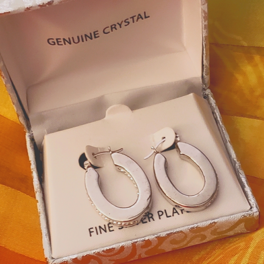 Genuine crystals Silver plated hoops